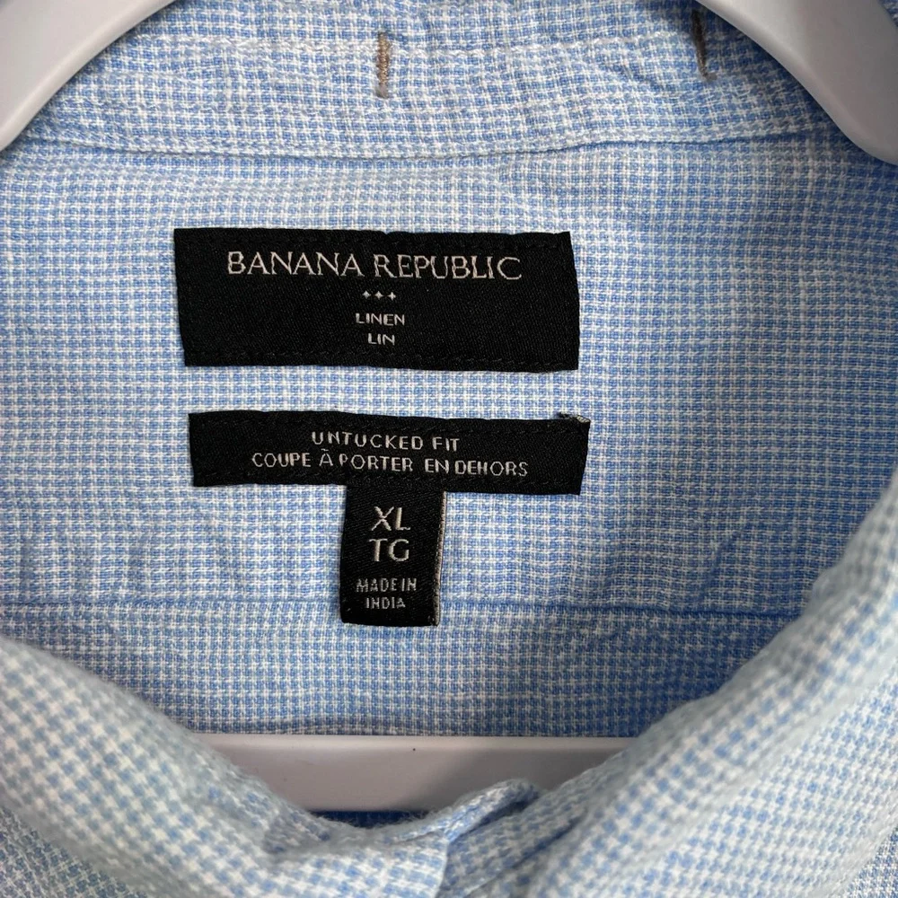 Banana Republic Pale Blue Linen Long-Sleeve Untucked Fit Shirt